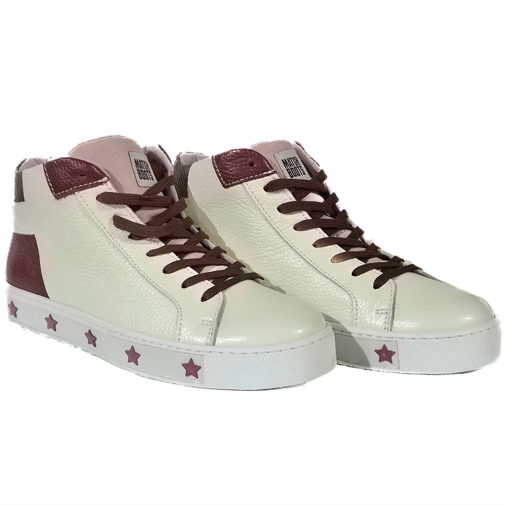 Match Boots Womens European High Top Sneaker Tennis Shoe Maroon White Platform
